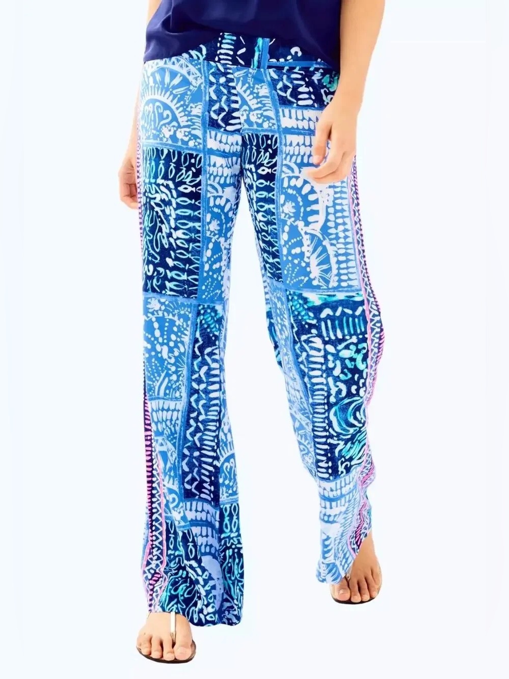 Lilly Pulitzer Bal Harbour Palazzo Pants in Indigo Leid Back Batik Print S